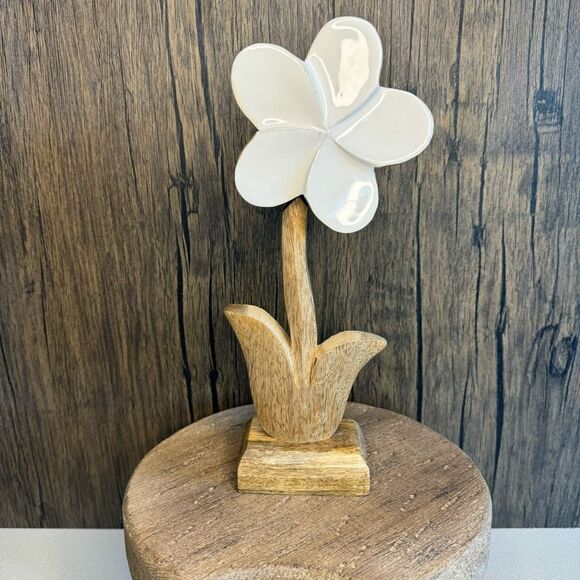 Home Decor Mango Wood Daisy Flower Sitter NEW FAST SHIP - Picture 1 of 7